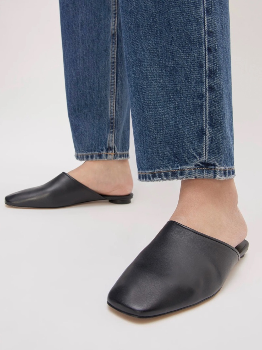 Everlane Black Leather Backless Square-Toe Mules Day Mule